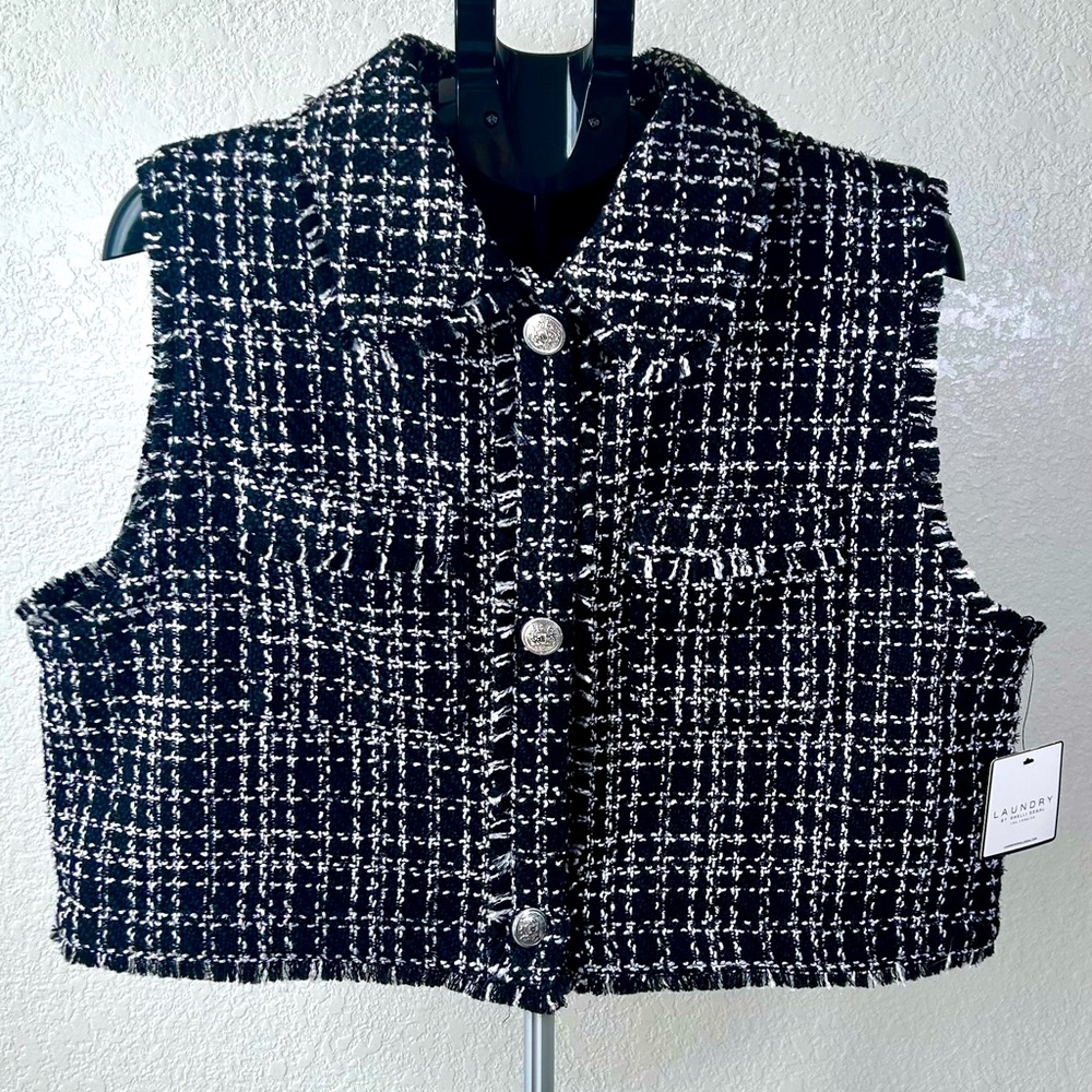 Laundry By Shelli Segal Womens Cropped Tweed Vest XL NWT
